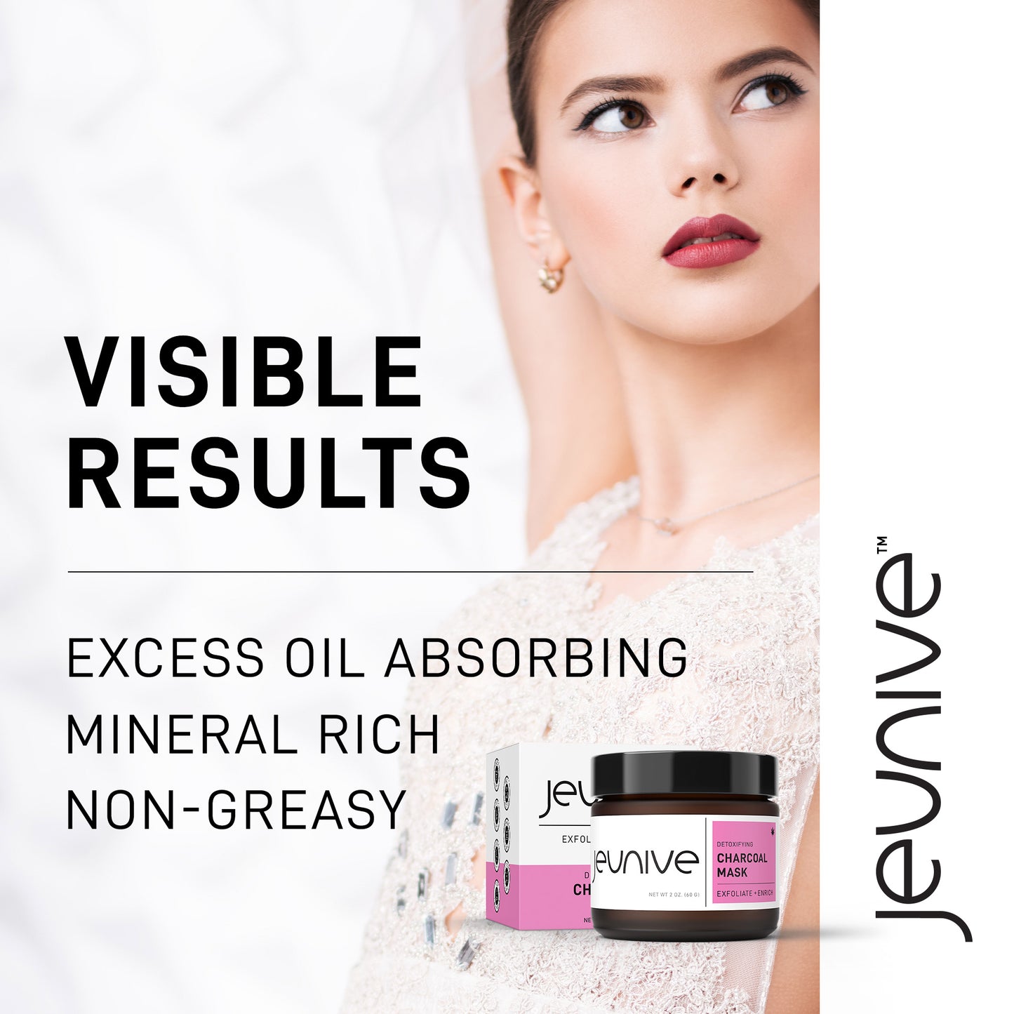 Jeunive Detoxifying Charcoal Mask, Visible Results, Excess Oil Absorbing, Mineral Rich, Non-Greasy, Highest Quality, Effective Skin Care