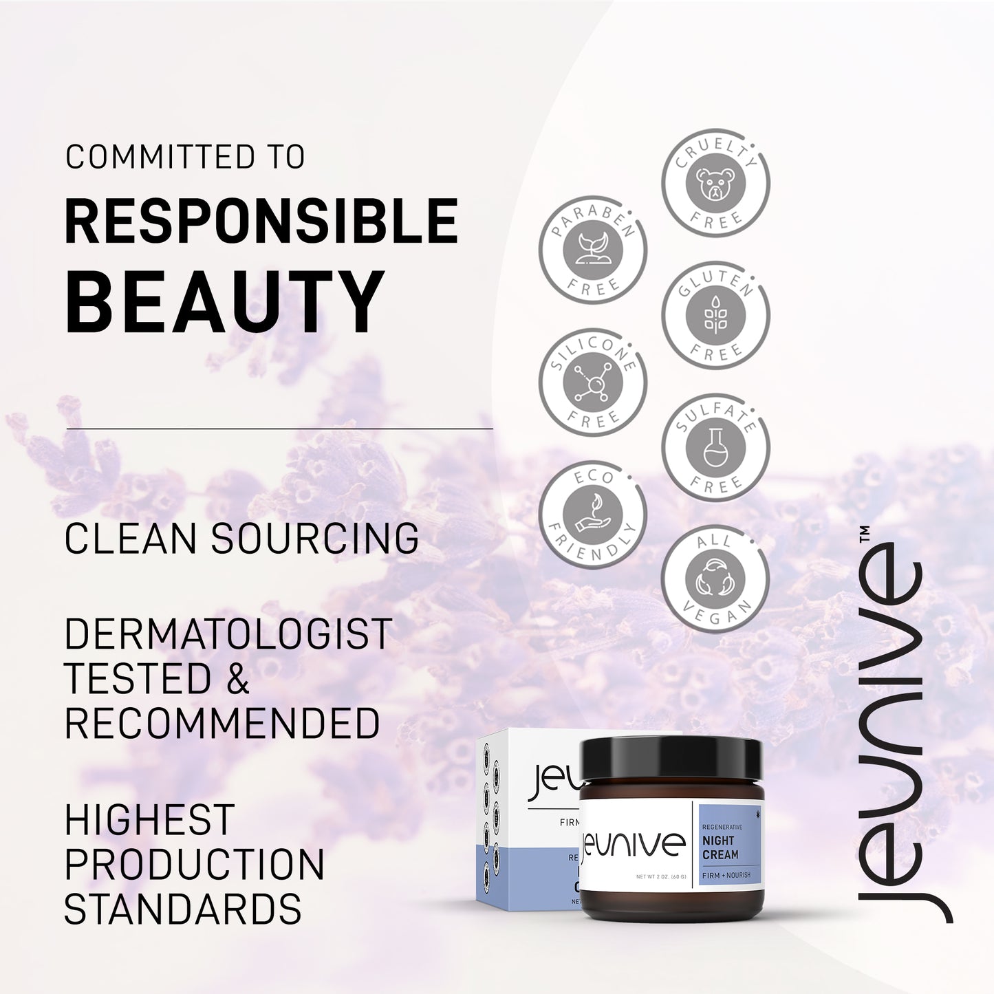 Night Cream, Responsible Beauty, Clean Sourcing, Dermatologist Tested Recomenned, Paraben, Silicon, Cruelty, Gluten and Sulfate Free, Eco Friendly, All Vegan