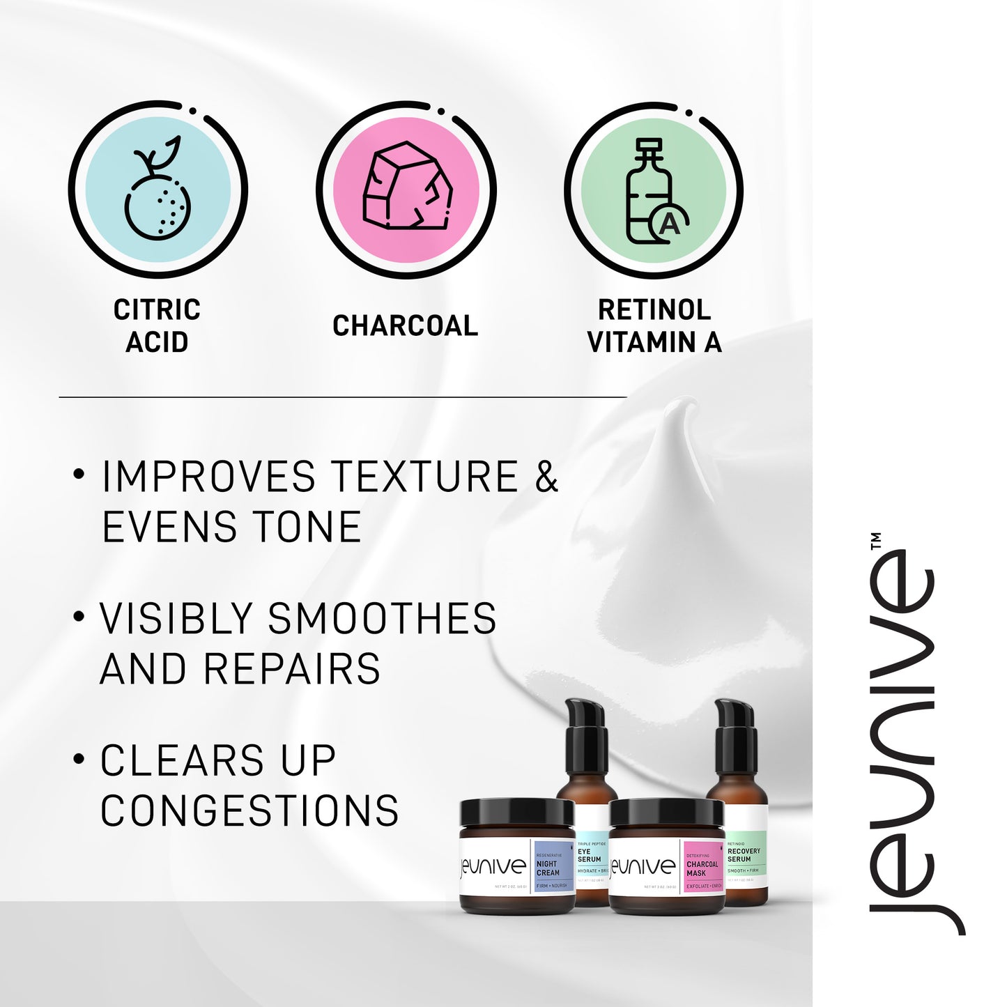 Jeunive Skin Texture Solution | 48Hr Collagen and Elastin promoting Texture and Tone Refinement | Invigorating & Rejuvenating | Reduce Pores and Blackheads, Even Tone …