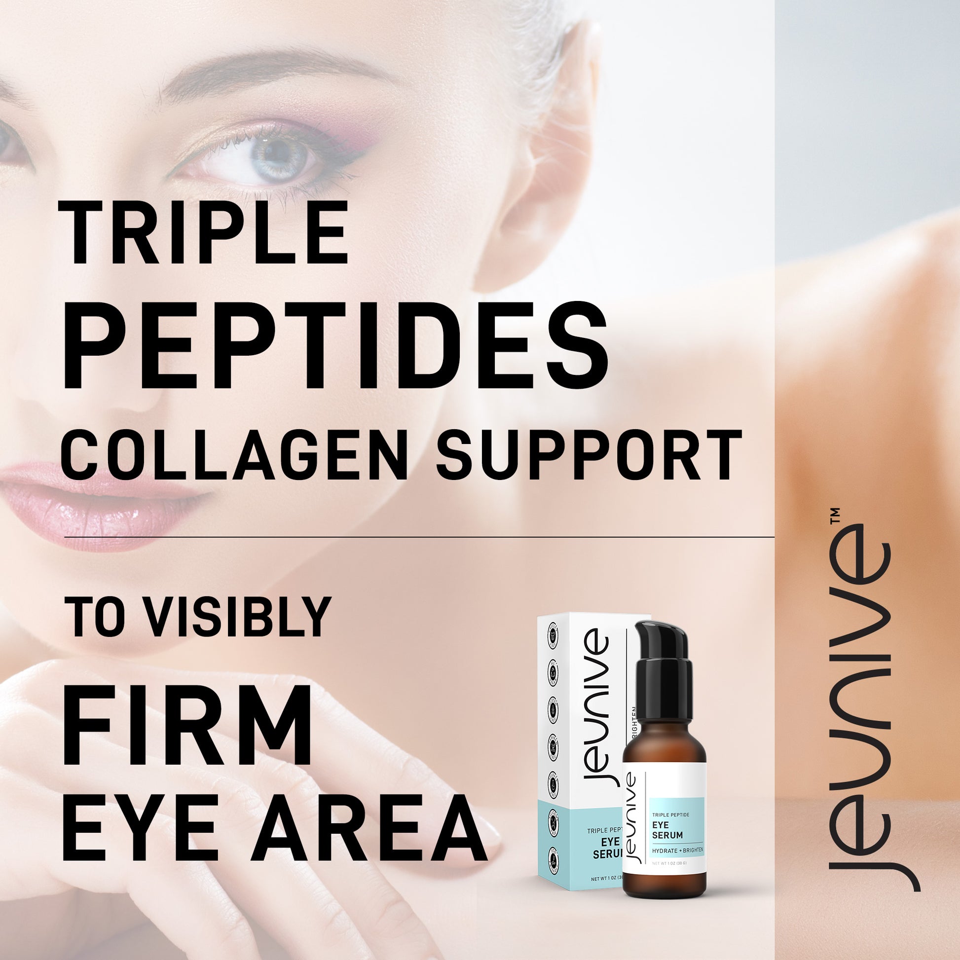 Jeunive Deep Hydration Refreshing Triple Peptides Daily Collagen Support to visibly Firm Eye Area.